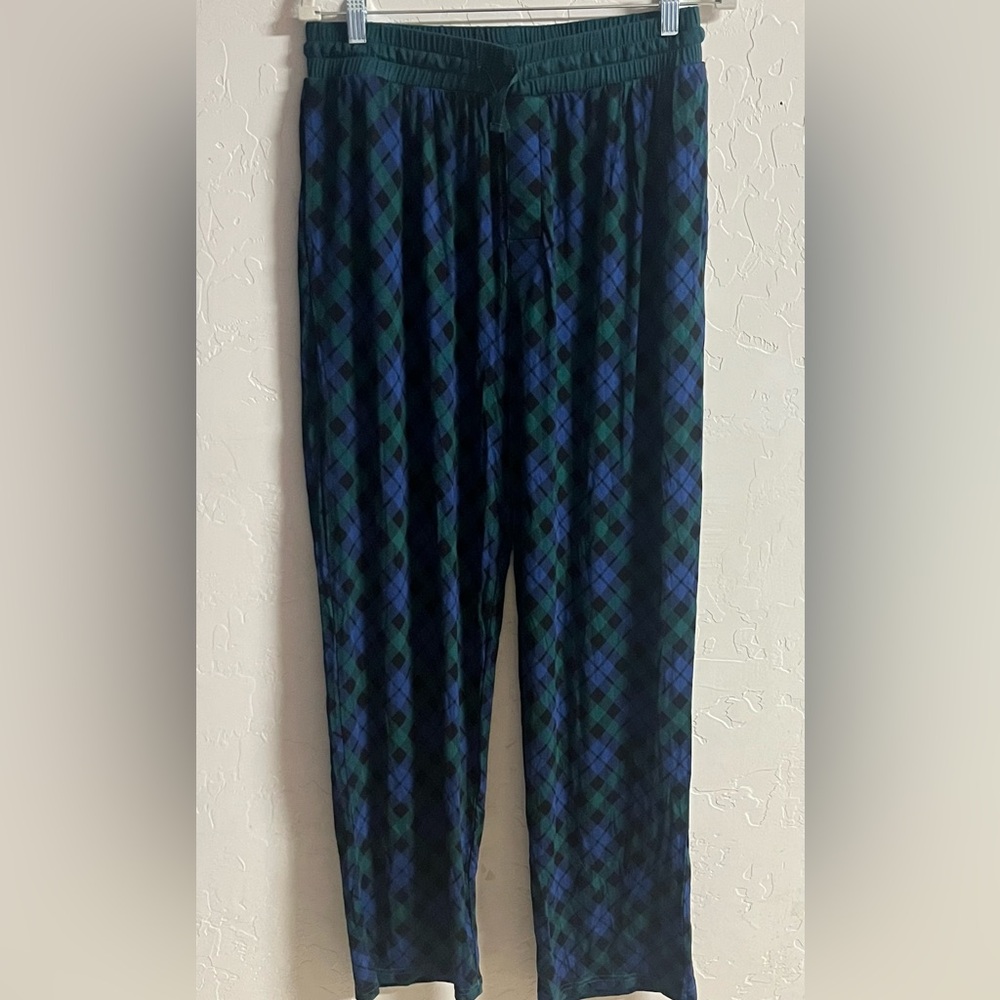 NWOT Little Sleepies Men's Navy and Forest Plaid Pants size large